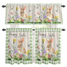 Easter Kitchen Curtains Set Watercolor Bunny Floral Eggs