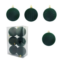 3.15-inch Flocked Christmas Ball Set Red White Green 6 pcs