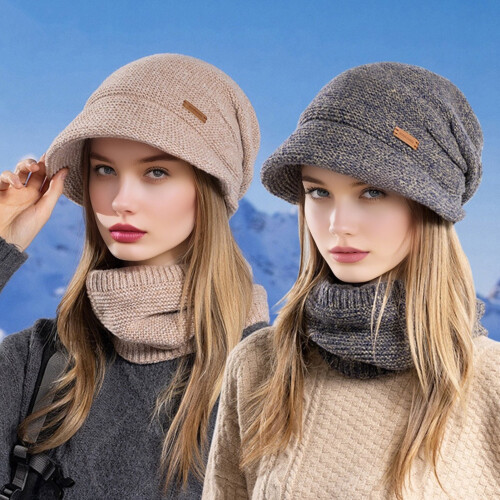 Women's Winter Hat and Scarf Set Purple Solid Elastic 1