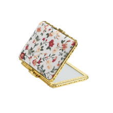 Compact Floral Square Pocket Mirror for Purses White
