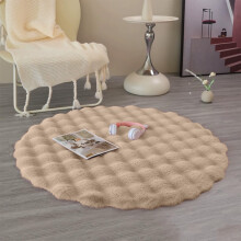 Ultra Soft Fluffy Round Area Rug Faux Fur 15.75 Inch Khaki