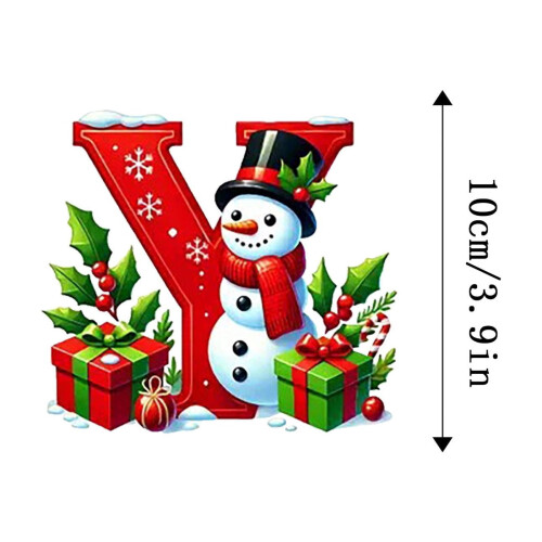 Red Initial Christmas Ornament Acrylic Snowman with Green 2