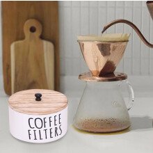 Wooden Coffee Filter Holder with Lid Large Capacity