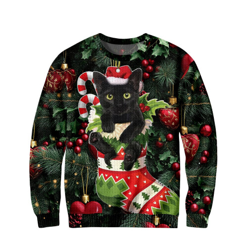 Men's Christmas Cat Raglan Top Polyester M Green 2