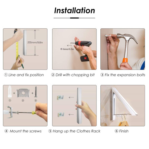 Retractable Wall-Mounted Clothes Rack Aluminum 1 Unit 2