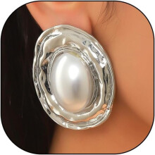 Vintage Pearl Earrings for Women Gold Geometric Oval Studs