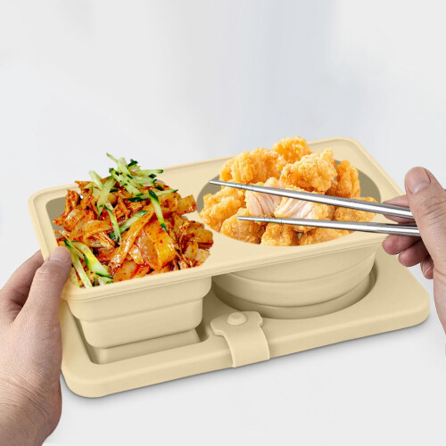 Boîtes à goûter réutilisables en silicone à double compartiment, lot de 2 1
