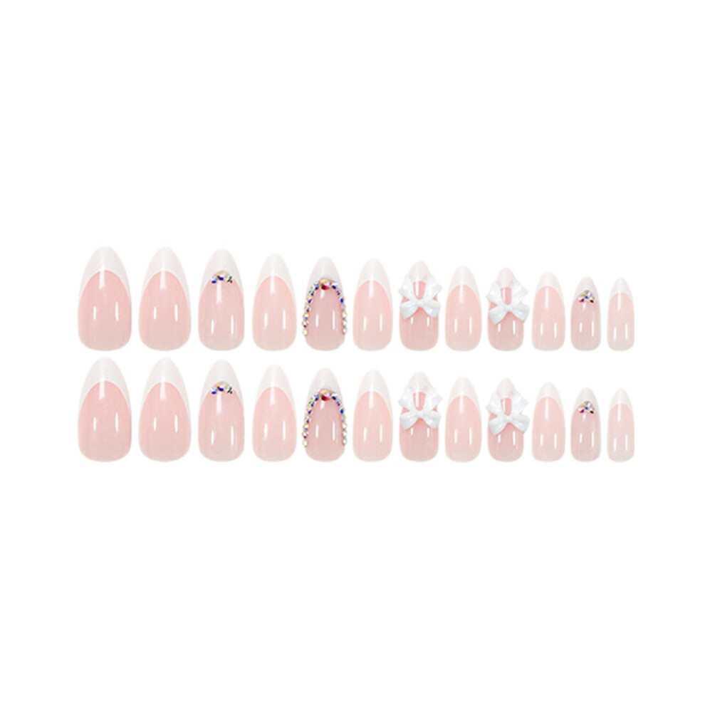 Reach-Tools Rhinestone French Tip Fake Nails 24Pcs Wedding Party