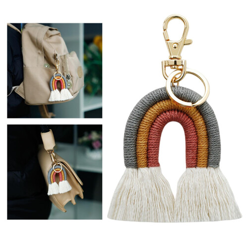 Weaving Rainbow Keychain Tassel Macrame Key Holder Grey 2 2
