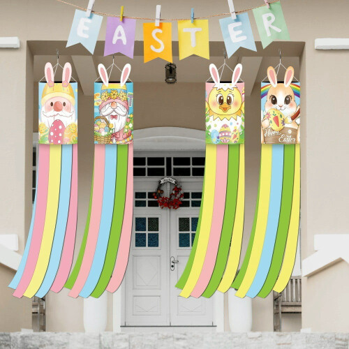 Easter Windsock Flags 4-Pack Bunny and Gnome Design 2