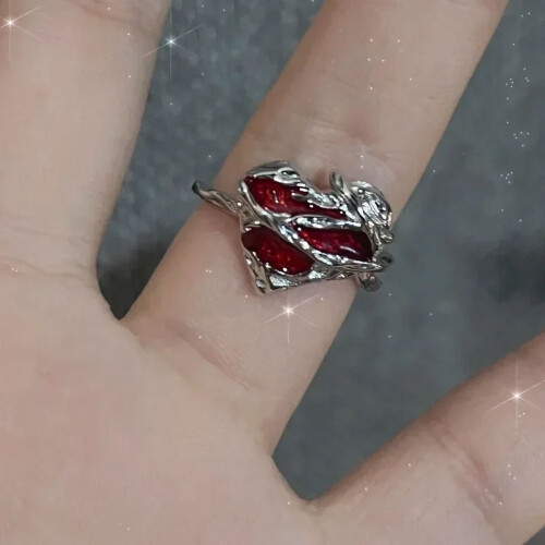 Adjustable Irregular Red Crystal Glass Heart Ring for Women