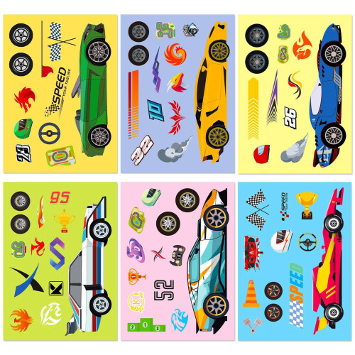 Racing Car DIY Puzzle Stickers 30 PCS 6 Sheets