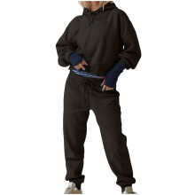 Conjunto de moletom feminino japonês de tecido atoalhado, 2 peças, tamanho grande.