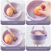 3-In-1 Makeup Brush Cleaner Mat Silicone Makeup Brush Cleaning Bowl with Drying Holder Cleaning Scrubber Tool,Apricot