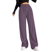 Women's High Waist Wide Leg Joggers Ribbed Elastic Waist