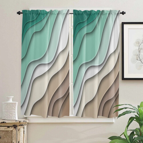Modern green gradient brown short curtains for living room 2