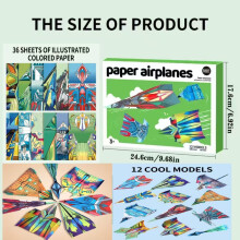 36 Sheets Kids Paper Airplane Origami Kit | 3D Foldable Airplane Models, Creative Colorful Paper Plane Making, Fun STEM Learning