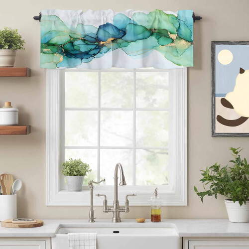 Curtain Valance Green-Blue Gradient Abstract Marble Texture 1