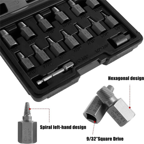 27Pcs Screw Extractor Set, Stripped Bolt Remover, Bolt Extractor Kit for Removing Broken Rusted Bolts Studs Nuts