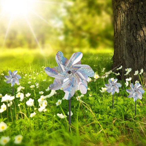 Bird Repeller Windmill Silver Pinwheel for Garden Lawn 2