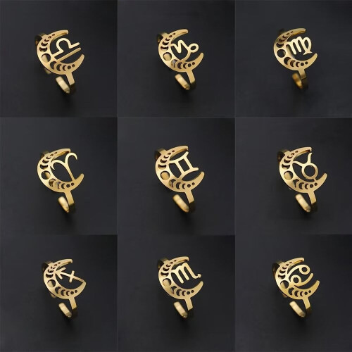 Women's Stainless Steel Moon Constellation Adjustable Ring 1
