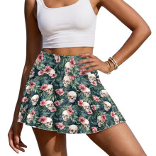 Skull Flower Skorts for Women High Waisted Athletic Skirts