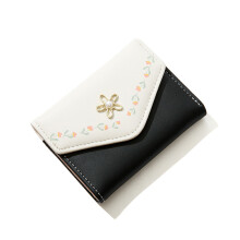 Women's Tri-Fold Wallet PU Leather Slim Black