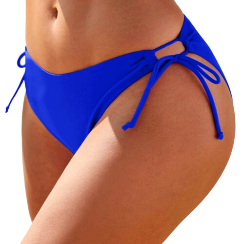 Damen-Bikini mit niedrigem Bund und seitlichen Bindebändern, einfarbig 2