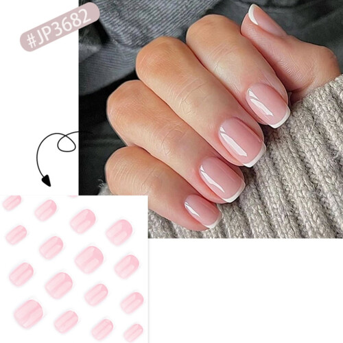 Short Square Press-On Nails French Tip Glossy 24-Pack 1