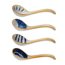 Asian Porcelain Soup Spoons Japanese Style 4 Pieces