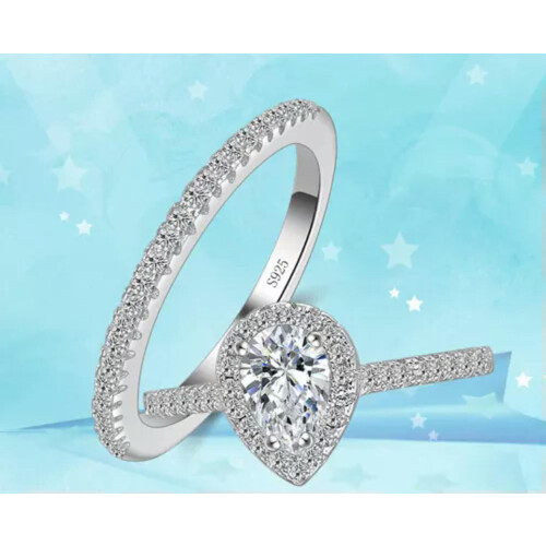 925 Sterling Silver Teardrop Zircon Ring Set 6 Pieces 2