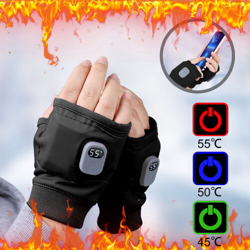 Heated Gloves Fingerless Portable Rechargeable 1 Pair 2