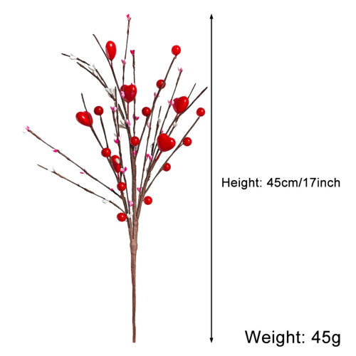 Artificial Red Berry Flower Stems Heart Shape 6 Pcs 1
