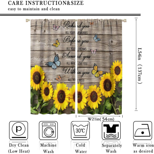 Vintage Sunflower Curtains Rustic Wood Pattern 2 Panels 1