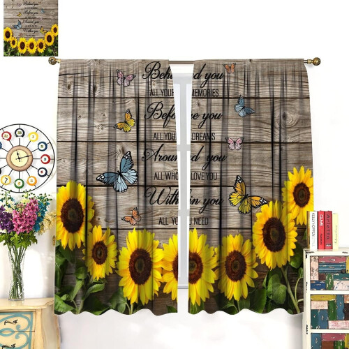 Vintage Sunflower Curtains Rustic Wood Pattern 2 Panels 2