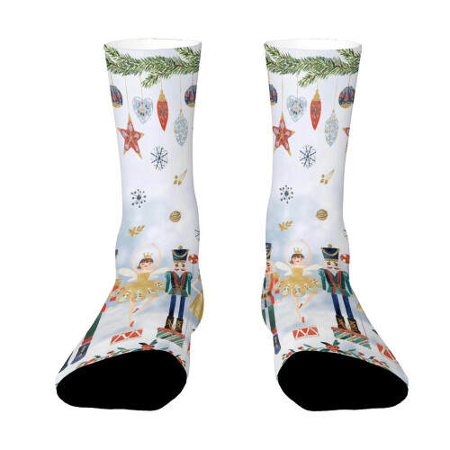 Cotton Crew Socks Unisex Christmas Nutcracker Print 1