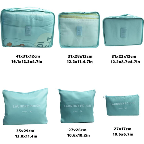 XiHAMA Packing Cubes Set Blue Polyester 6-Piece 2
