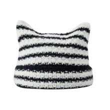 Japanese-style polyester knitted cat-ear hat for girls,