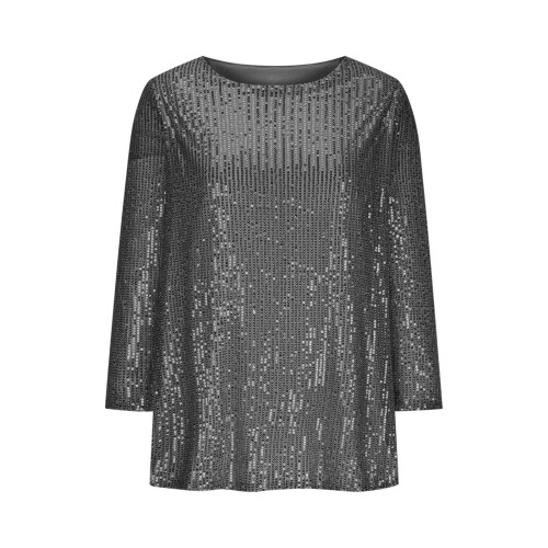 Camicetta da donna con paillettes, scollo rotondo, maniche a 3/4 1