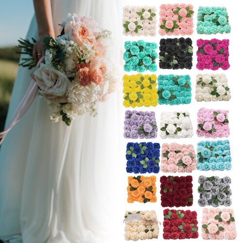 Realistic Blush Foam Roses with Stems 50 Pcs 2