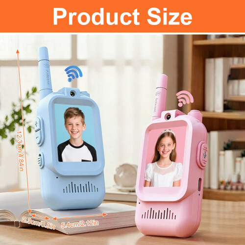 Blauwe set van 2 oplaadbare videowalkietalkies met scherm 2