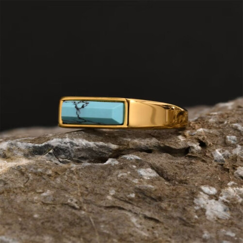 Stainless Steel Blue Turquoise Ring Gold Size 8 2