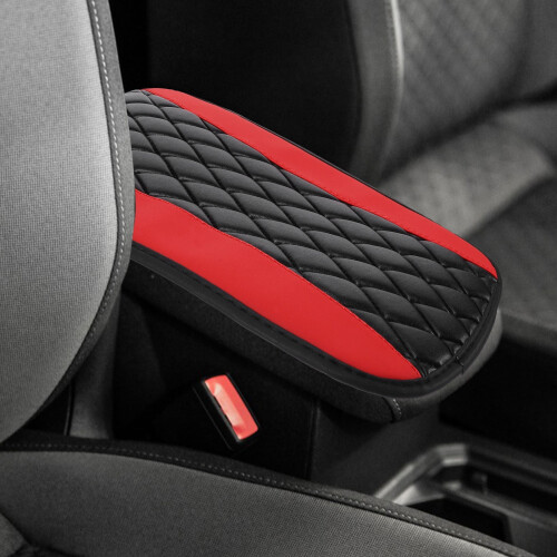 Center Console Cover PU Leather Waterproof Red 1 Piece 2