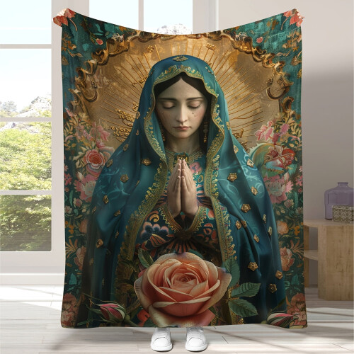 Manta de lã com a Virgem Maria e Buda, 127 x 152 cm (50 x 60 polegadas) 1