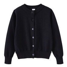 Girls Cotton Knit Cardigan Long Sleeve Crew Neck Black 3-4