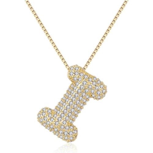 Bubble Letter Necklace 18K Gold Plated Initial Pendant