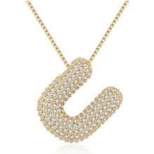Bubble Letter Necklace 18K Gold Plated Initial Pendant