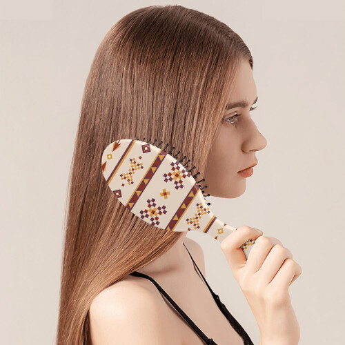 Wooden Paddle Hair Brush with Rustic Tribal Pattern, Soft 1