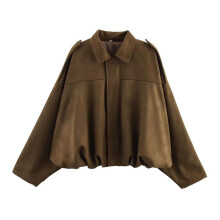 Women's Faux Suede Jacket Casual Lapel Cropped Motorcycle