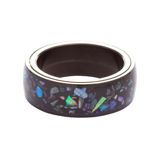 Men's Stainless Steel Abalone Shell Rotatable Ring 8mm Size 1